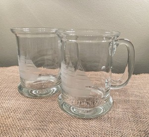 VTG Toscany “Clippers” Etched Glass Beer Steins (Set of 2)