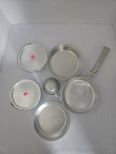 Vintage Aluminum Nesting Camping Mess Set Cooking Pots Plates Cup Set 6pcs