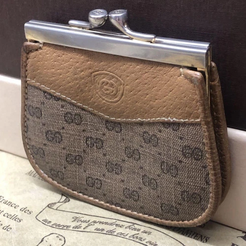 Portefeuille compact GUCCI vintage GG Supreme fermoir cuir marron authentique 4293