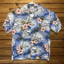 Island Aloha Wear Mens Hawaiian Button Up Shirt Size XL Floral Surf 100% Cotton