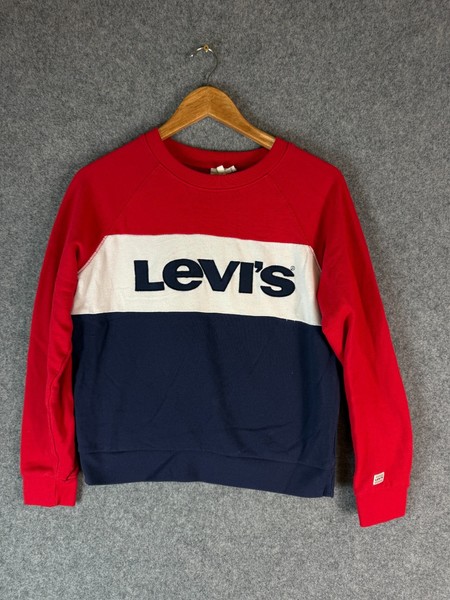 Levi's Sweatshirt Womens Small Red Long Sleeve Crew Neck Fleece Lined Pullover