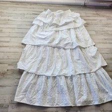 MISA Los Angeles Skirt Small White Eyelet Long Ruffle Maxi Boho Lined USA