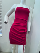 Windsor Red Bodycon Mini Dress Square Neck Ruched Drawstring Strappy, L