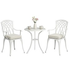 Outsunny 3 PCs Aluminium Garden Coffee Table Set w/ Parasol Hole & Cushions