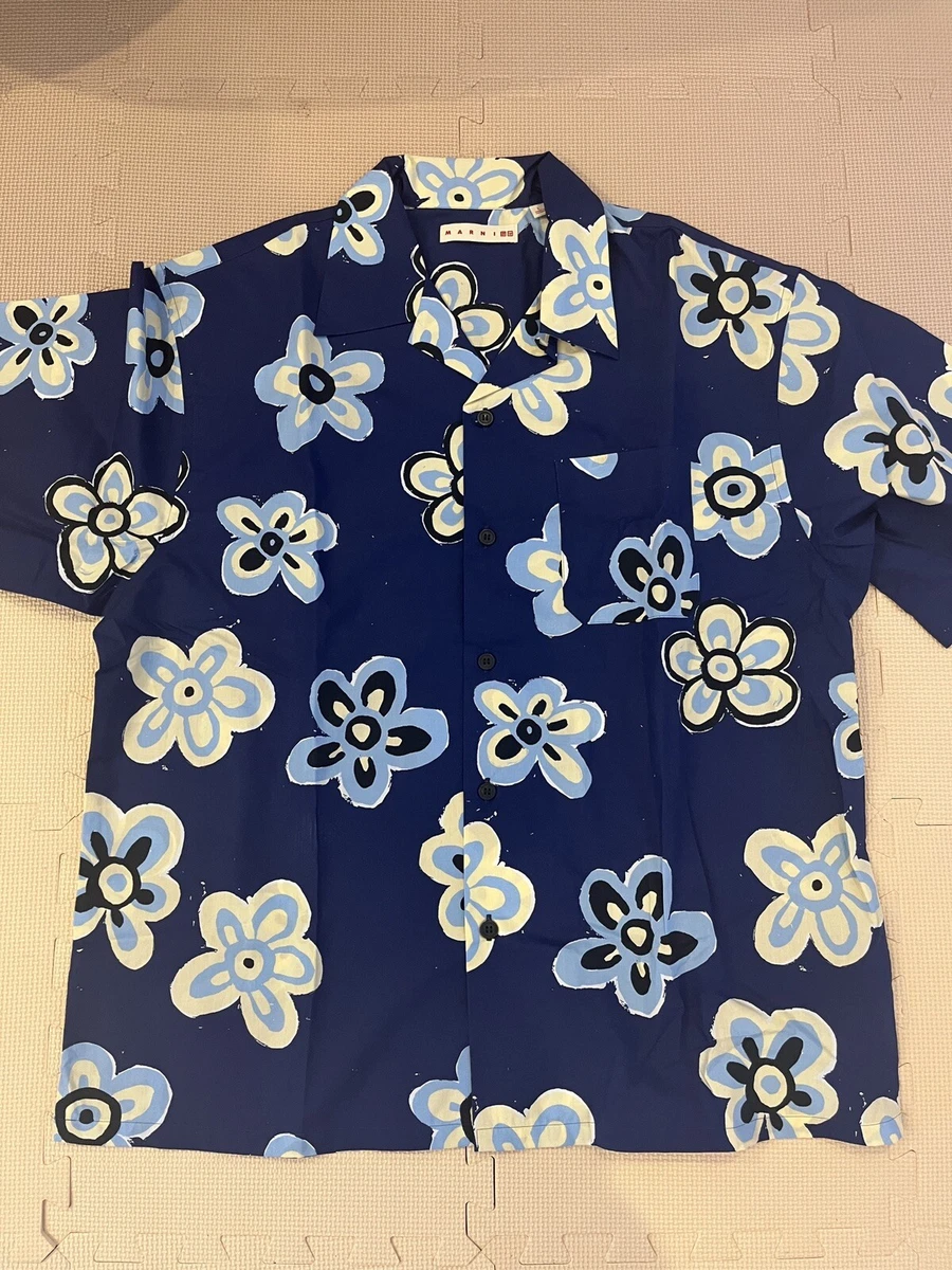 oversized open collar printed short sleeve shirt marni