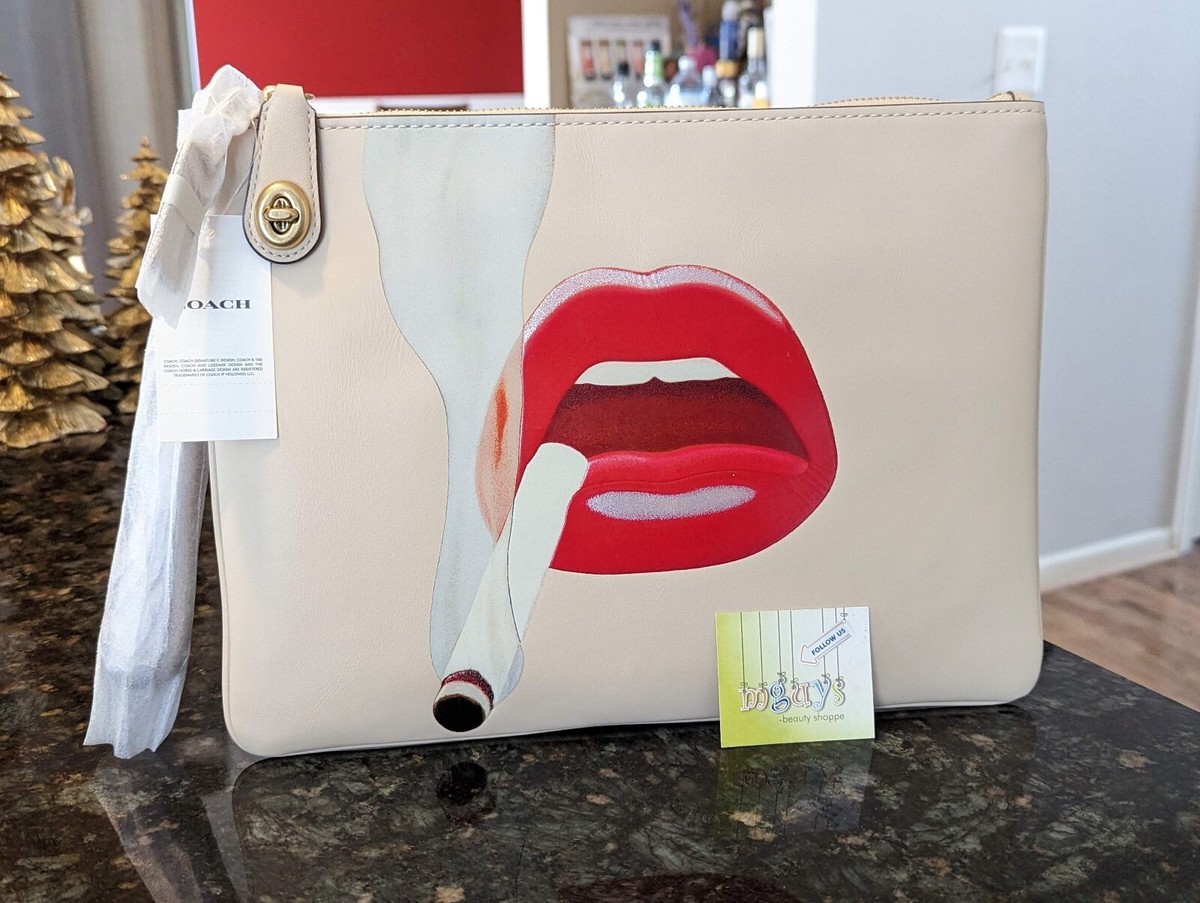 COACH x Tom Wesselmann Large Turnlock Wristlet LIPS with