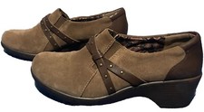 Easy Spirit 24/7 Womens Taupe Brown Suede Slip On Clogs Comfort Shoes Size 8M