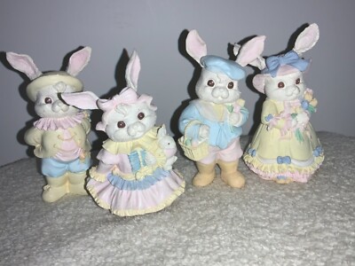 4 Easter Bunny Rabbit Figurines Pastel Color 4 Inch