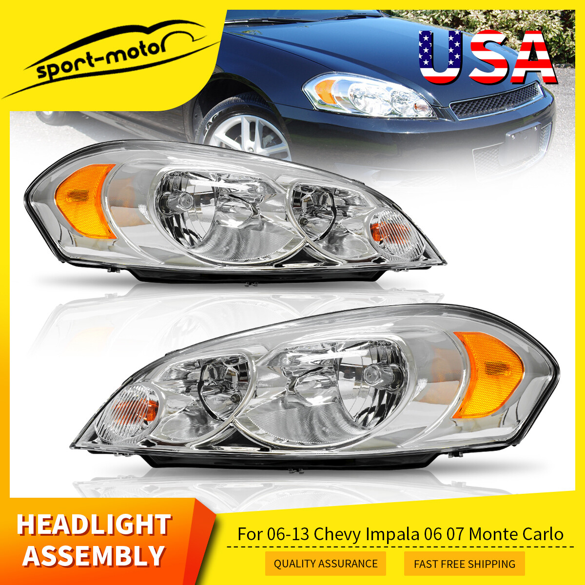 Chevy Impala Headlights 2000-2005 Black Housing Headlight Assembly Pair For  2000-2005 Chevy Impala - Includes Bulbs Dot Sae Certified Headlights, image size:1200x1200