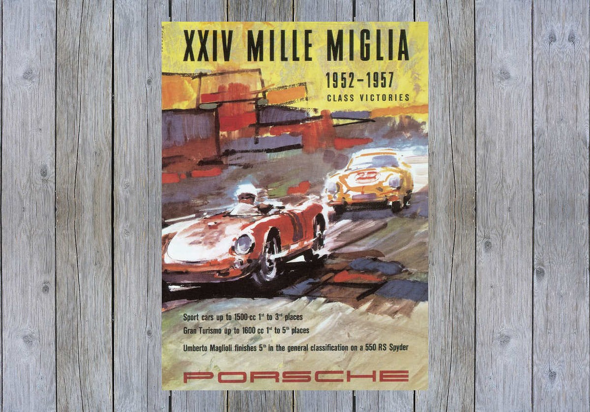 VINTAGE 1957 XXIV MILLE MIGLIA ITALY AUTO RACING POSTER PRINT