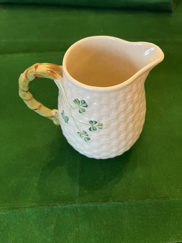 Belleek Irish Jug Shamrock Basketweave Porcelain 6” Pitcher St. Patrick’s Day - Picture 3 of 5