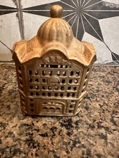 Vintage CAST IRON BANK Domed Top Building AC WILLIAMS Good Condition