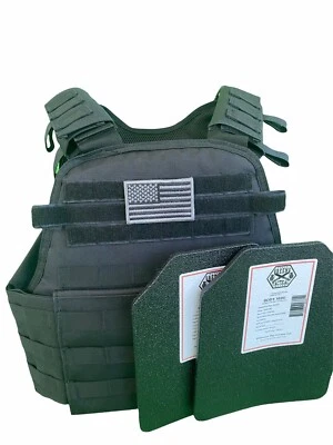GREEN2 TACTICAL Tactical Vest Plate carrier- Black w/ 2 Curved 8x10 Plates