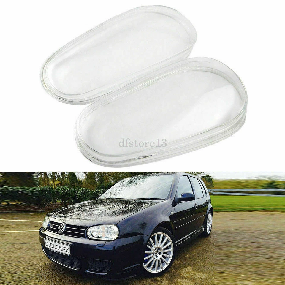PAIR FOR 1999-2005 VW MK4 GOLF R32 REPLACEMENT GLASS HEADLIGHT LENS COVER LH+RH Foto 4 de 4