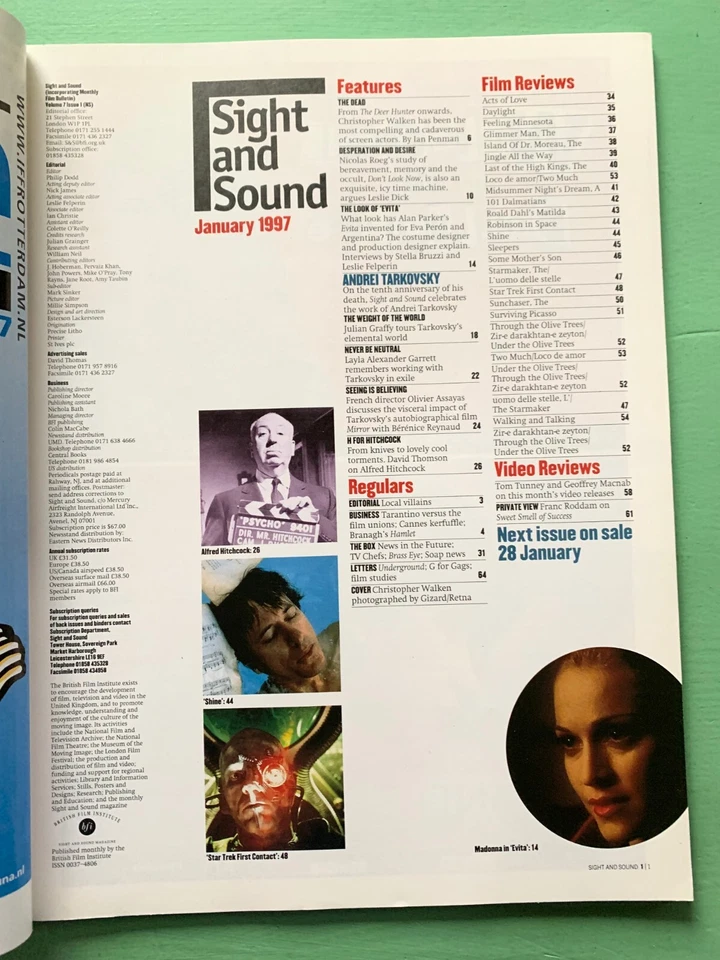 SIGHT & SOUND mag January-1997 CHRISTOPHER WALKEN Madonna Evita Andrei Tarkovsky - Image 2 of 2