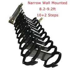 9.2ft Narrow Wall Mounted Folding Loft Ladder 10+2 Steps Pure-Black Attic Stairs