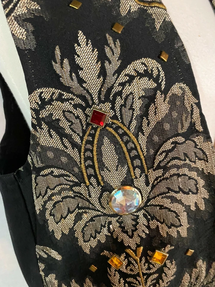 Chaleco Top Azul Cuerpo Años 80 De Colección Abierto Negro Gris Adornado Joyas Imitadas Discoteca S/M EE. UU. Foto 4 de 4