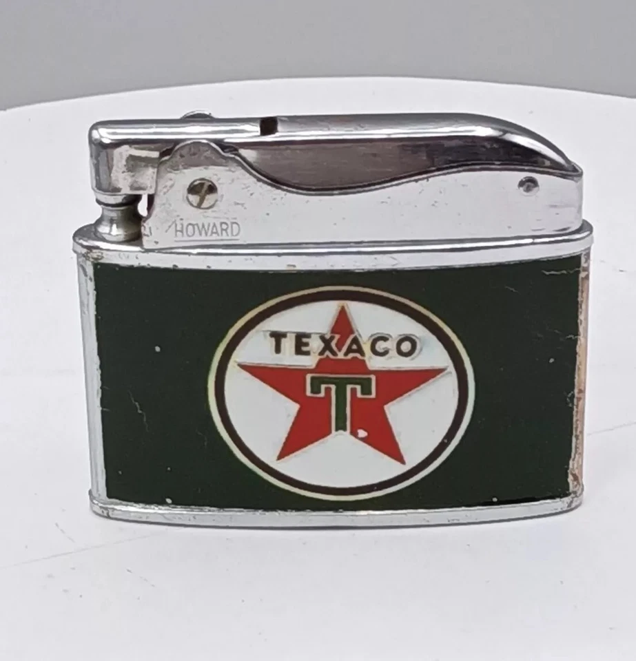 Encendedor de gasolina vintage Texaco de gas y aceite con anuncio plano de doble cara - sin encender - RARO Foto 3 de 4