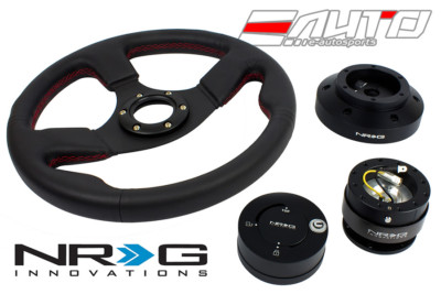 NRG 320 Race Leather RD Steering Wheel/101 Hub/2.0 Black Quick Release/Lock Matt