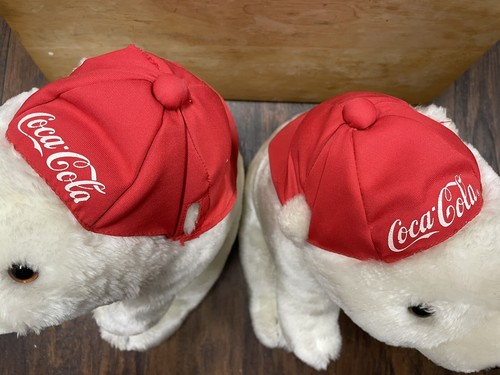 2X Vintage 1995 Coca Cola Coke Plush Stuffed 12" Polar Bear With Backwards Hat - Picture 3 of 4