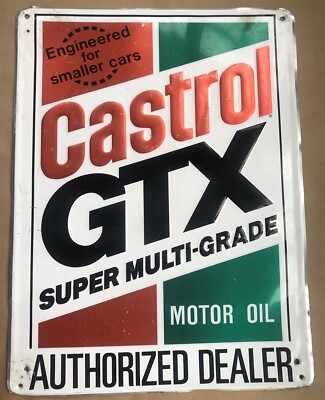 Castrol GTX Super Multi-Grade Motor Oil Tin embossed 1992 advertising sign