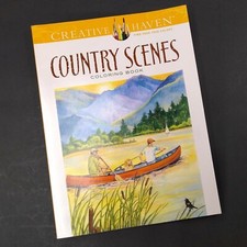 Creative Haven Country Scenes Coloring Book Farm Fishing Wildlife NEW uncolored
