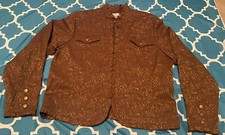 COLDWATER CREEK WOMENS BROWN JACKET XL OPEN FRONT FLORAL RUFFLES BOHO MINT 