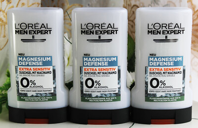 3x250ml Loreal Men Expert Bade / Duschgel Magnesium Defense Extra Sensitiv 5in1