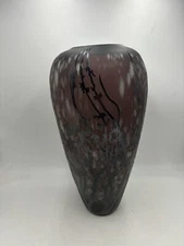 Vintage Acid Etched Trees Cut Art Glass Cameo Amythyst Purple Vase 15”