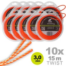 10x YERD 15m filo per decespugliatore 3mm, 360° Twist 4 bordi, silenzioso, filo per decespugliatore 3D