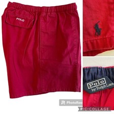 Vtg 80 90's Ralph Lauren Men SOLID Red Polo SPELL OUT Tennis Beach Casual Shorts