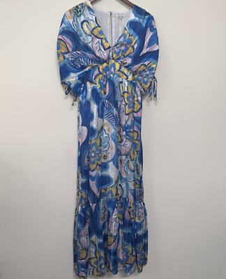 BTFL-life Floral Tiered Maxi Dress XS Tie Puff Sleeve Wedding Guest Prairie  NWT