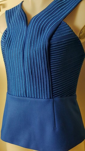 MINISTRY of STYLE Womens 12 Peplum Evening Top Blue Open Zip Back Embroidered - Picture 7 of 7