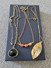Vintage Necklace Lot -Large Leaf Pendant Beaded Black Stone Pendant Necklaces — photo 5