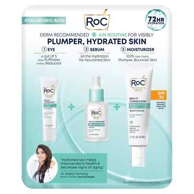 RoC Hydrate Plump Hyaluronic Serum + Moisturizer SPF 30 +Eye Cream Bundle Pack