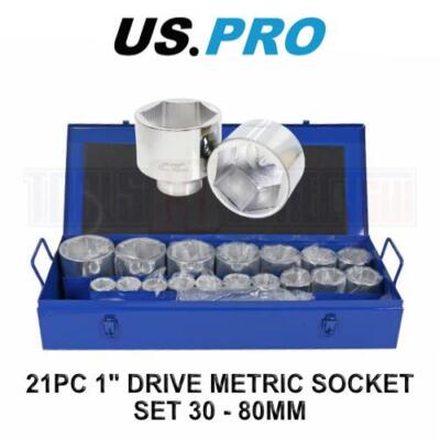 US PRO Tools 21-teilig 1 Zoll Antrieb 6 Punkt metrisch Steckschlüsselsatz 30 - 80 mm 3689