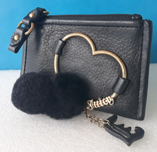 Vintage Juicy Couture Blk. Leather Pom Pom Key Ring MINI Wallet Coin Purse Y2K