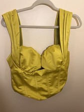 PRETTYLITTLETHING Yellow Satin Boned Lined Zip Bustier Corset UK 12 B