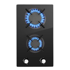 Gas Hob 2 Burners 30cm Black Tempered Glass Kitchen Built in Gas Cooktop NG/LPG