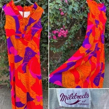 Vintage Mildreds Of Hawaii Hawaiian Dress Colorful Acrylic Psychedlic Tiki Mod 