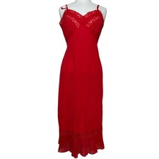 Vintage Romantic Red Lace Trimmed Slip Dress Nylon Made in USA