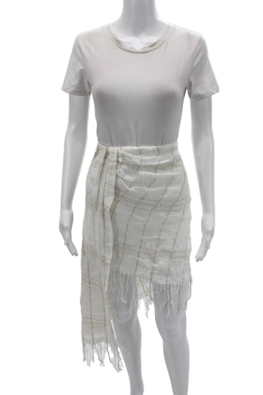 Zara Womens Wrap Skirt White Check Cotton Elastane Knee Length Size LFree Shipping in US $100+ Orders | $6.95 Orders Below
