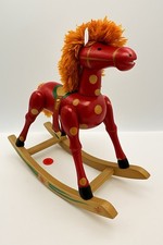 Vintage Wooden Doll Toy Rocking Horse yarn mane tail 9 Tall Long Farmhouse