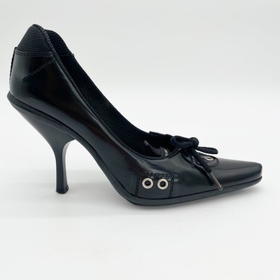 Miu Miu Vintage Late 90s Black Leather Bubble Sole Lace Up Sporty
