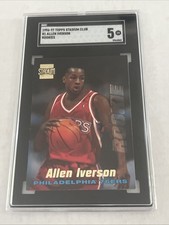 1996 Stadium Club #R1 Allen Iverson Rookie Card RC GRADED SGC 5 EX HOF. rookie card picture