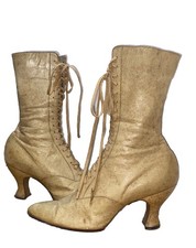 Edwardian Victorian Lace Up Boots Tan Leather Antique Shoes