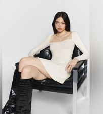 🌟REFORMATION🌟 BRUNO LONG SLEEVE SWEET HEART NECK RIB KNIT DRESS IVORY XS