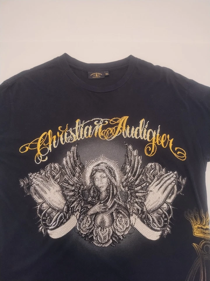 Christian Audigier Angel Black T Shirt Men XL Made In USA Vintage Ed Hardy Y2K - Image 2 of 4