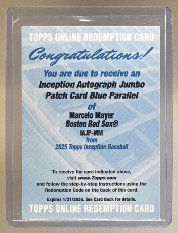 Marcelo Mayer 2025 Topps Inception Blue Auto Patch Rookie RC /25 Redemption