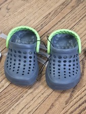 NEW Joybees Toddler Harper Slip-On Clogs Charcoal Light Gray /Lime Green Sz 4/5